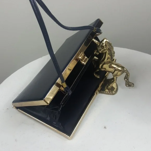 Vintage Genuine Leather Navy Blue Clutch Wristlet - Picture 7 of 8